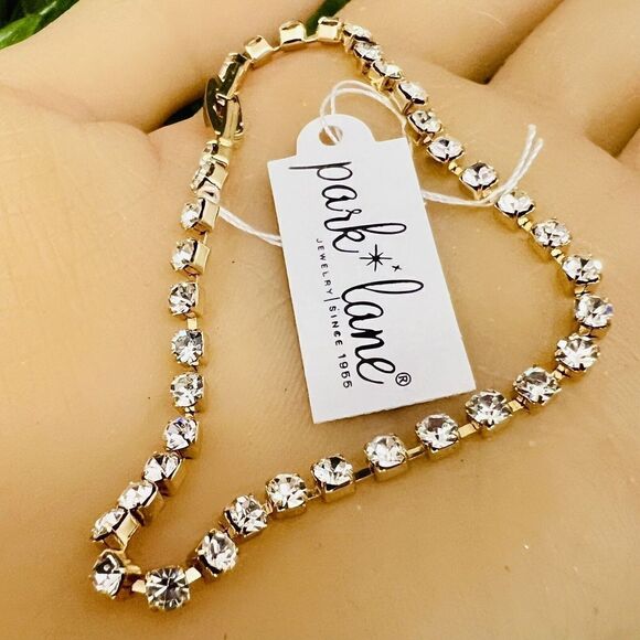 Vintage Park Lane Gold Clear Rhinestone Sparkly Dainty Tennis Bracelet NWT 1390 - Picture 1 of 12